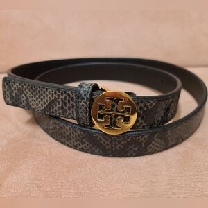 Tory Burch Snake Print Belt with Gold Buckle Small